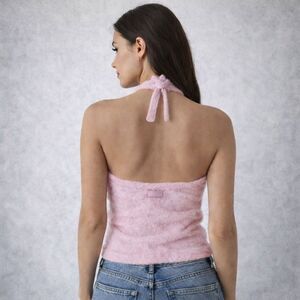 Gymshark Whitney Simmons Halter Top Womens Medium Pink Cropped Eyelash Knit Top